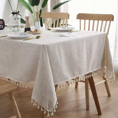 Produktbild von Tischdecke Rechteckig Leinen Abwaschbar 140x180cm Beige mit Quasten