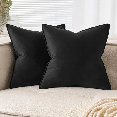 Productafbeelding van Kussensloop, fluweel, decoratieve kussens, sofa kussens, 50 x 50 cm, 2 stuks, zwart