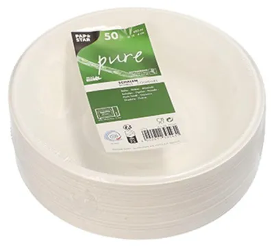 Produktbild von 50 Papstar Schalen, Zuckerrohr pure 680 ml Ø 19 cm, 4 cm weiss 89760