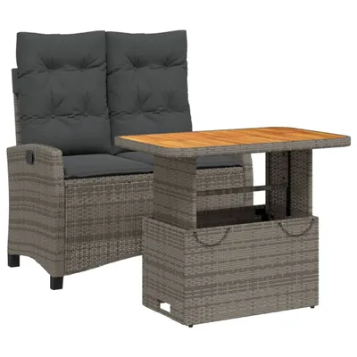 Immagine prodotto di set da pranzo da giardino a 2 pezzi con cuscini in poly rattan grigio
