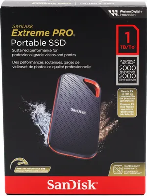Obrázek produktu pro SanDisk Extreme PRO Portable, 1 TB, USB typu C, 3.2 Gen 2 (3.1 Gen 2), 2000 MB/s, Ochrana heslem, Černá