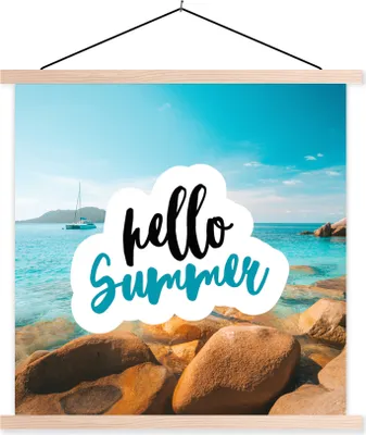 Produktbild von MuchoWow® Textilposter Sommer - Zitat - Boot 60x60 cm mit holzfarbenen Rahmen - Wanddekoration