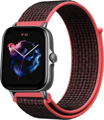 Produktbild von Strap-it Amazfit GTS 3 Nylonarmband (Schwarz/Rot)