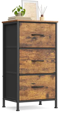 Produktbild von SONGMICS Kommode, Aufbewahrungsschrank, 3 Schubladen, Stahl, modern – Vintagebraun + Tintenschwarz