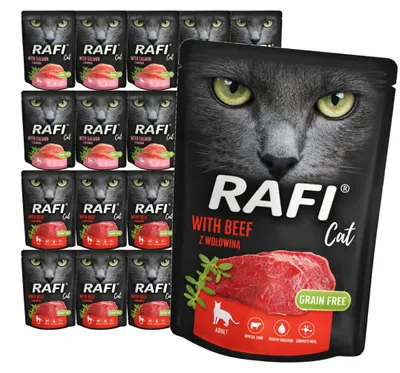 Zdjęcie produktu dla Rafi Cat Adult z Łososiem i Wołowiną 20x300g Bezzbożowa Mokra Karma Dla Kota