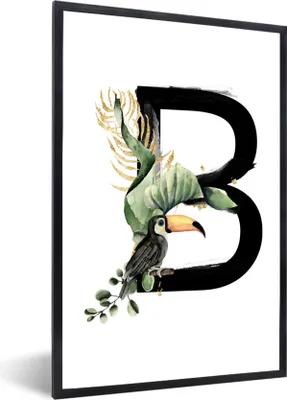Produktbild von MuchoWow® MuchoWow® Gerahmtes Poster Papagei - Alphabet - Buchstabe B 20x30 cm - Poster mit zchwarzem Bilderrahmen - Drucken - Bilder Poster im Rahmen