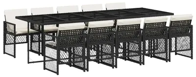 Produktbild von vidaXL 11-tlg. Garten-Essgruppe mit Kissen Schwarz Poly Rattan