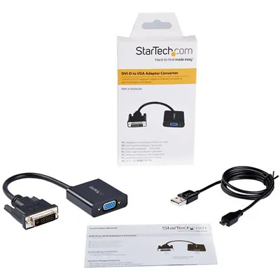 Zdjęcie produktu dla StarTech.com DVI2VGAE, 0,19 m, 1920 x 1080 px, 720p, 1080p, Czarny, Aktywny konwerter video, 0 - 60 °C