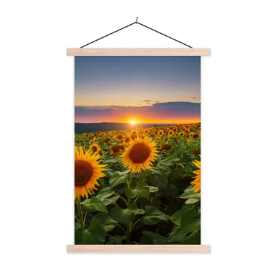 Produktbild von MuchoWow® Textilposter Blumen - Nacht - Sonnenuntergang - Sonnenblume - Horizont 120x180 cm mit holzfarbenen Rahmen - Textil-Plakat