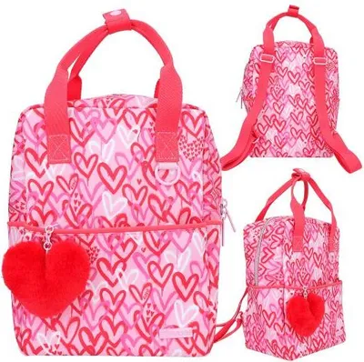 Immagine prodotto di Zaino TOPModel One Love per bambini in rosso e rosa con cuore in peluche, borsa con bretelle regolabili e ciondolo, multicolore