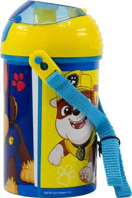 Produktbild von Paw Patrol Kinder Wasserflasche Flasche mit Trinkhalm Gurt 450 ml