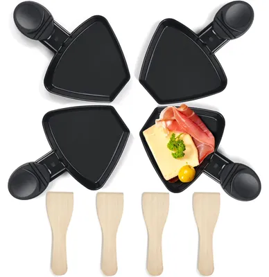 Raclette-Pfännchen 4er-Set, antihaftbeschichtet, mit Holzspatel