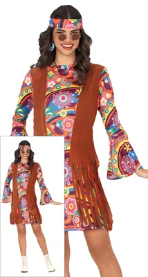 Immagine prodotto di Costume da hippie Festa colorata di carnevale Fascia con motivi floreali per adulti Stile vintage Look retrò Segno di pace Vestito cool, Taglia: 42 - 44 (L) Colore: Multicolore