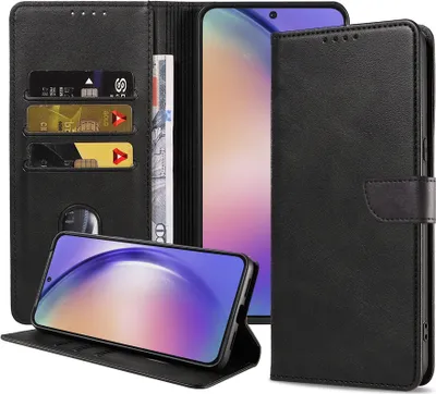 Obrázok produktu pre Vhodné pre telefón Samsung Galaxy A54 5G Puzdro z umelej kože s magnetickým perom a držiakom kariet Puzdro typu kniha s chlopňou - čierne - Smartphonics