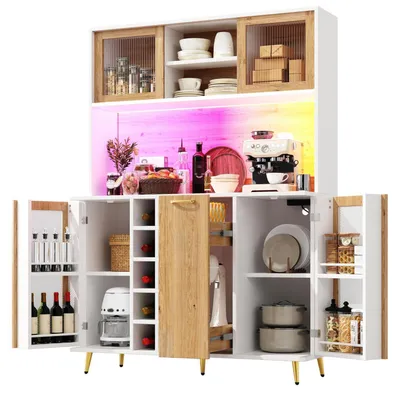 Immagine prodotto di Mobiletto da cucina/credenza con illuminazione a LED e presa di corrente, dimensioni 120x40x170 cm, colore bianco