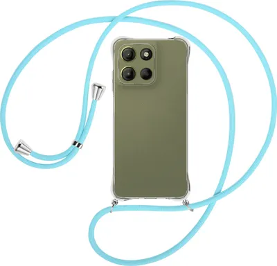 Produktbild von Handykette Backcover-Schutzhülle mit Band (Metall silberfarben) für Motorola Moto G15 - himmelblau