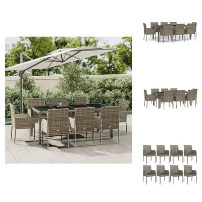 Produktbild von vidaXL 9-tlg. Garten-Essgruppe mit Kissen Grau Poly Rattan -  Gartenmöbel-Sets