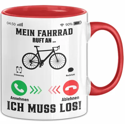Produktbild von Mein Fahrrad Ruft An... Ich Muss Los Tasse Geschenk Für Fahrradfahrer Geschenkidee Kaffee-Becher (Rot)