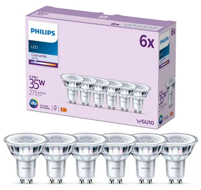Produktbild von Philips Spot 35W PAR16 GU10 x6, 3,5 W, 35 W, GU10, 275 lm, 15000 h, Kaltweiße