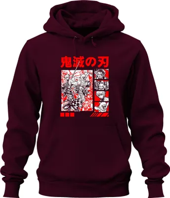 Produktbild von Kimetsu no Yaiba Demon Slayer Tanjiro Nezuko Inosuke Zenitsu Uni Hoodie Kapuzenpullover, Burgundy, XXL