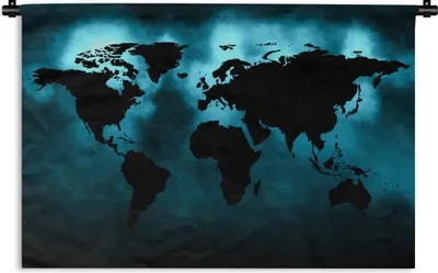 Produktbild von MuchoWow® Wandteppich Wandbehang Weltkarte - Schwarz - Blau 120x80 cm Tapisserie Dekoration Wandtuch - Wanddekorationen - Wandtücher