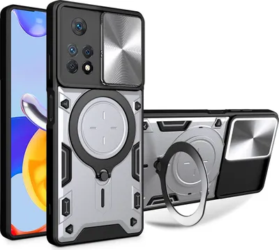 Obrázek produktu pro Pouzdro pro Xiaomi Redmi Note 11 Pro 5G/4G dvojvrstvé odolné pouzdro s ochranným krytem kamery a kruhovým stojánkem na prsten Stříbro