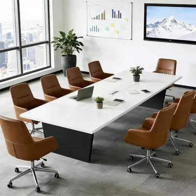 Zdjęcie produktu dla Stół konferencyjny do biura, wymiary 320x120x74 cm, kolor czarny/biały, grubość blatu 2,5 cm