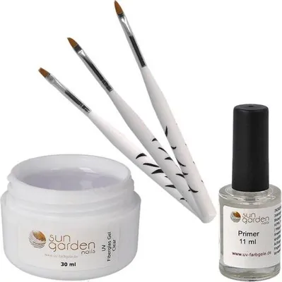 Produktbild von UV Fiberglas Gel Klar 30 ml  + 3 tlg. Pinselset + Primer 11 ml