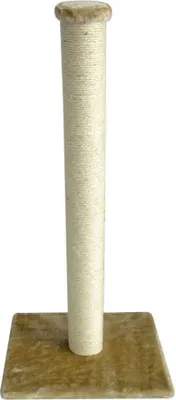 A beige cat scratching post with a square base.
