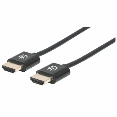 Produktbild von Manhattan 394369 1,83 m HDMI AV-Kabel für Blu-ray-Player, Spielkonsole, Stereo-Receiver, PC, Audio-/Video-Gerät, TV - Zweiter Anschluss: 1 x 19-pin HDMI Digital Audio/Video - Male - 18 Gbit/s - Unterstützt bis zu3840 x 2160 - Abschirmung - Golden Beschichteter Kontakt - 34 AWG - Schwarz