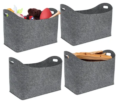 Produktbild von LARS360 4x Filztaschen Kaminholzkorb Tragegriffen Holzkorb für Kaminholz Filzkorb 5mm Holzkorb Einkaufskorb Aufbewahrungskorb (55 x 30 x 40 cm, Hellgrau)
