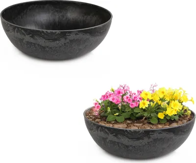 Image de Jardinières pour l'extérieur Vintage Jardinières décoratives rondes noires 2x 37 cm