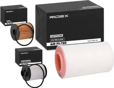 Produktbild von RIDEX Filterset Inspektionspaket Filtersatz für VW GOLF VI (5K1) für FORD Fiesta Mk6 Schrägheck (JA8, JR8) für FIAT Ducato Kastenwagen (250, 290)