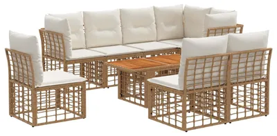 Produktbild von vidaXL Gartensofa-set 9 stk. Natürlich und Cremweiß Poly-Rattan
