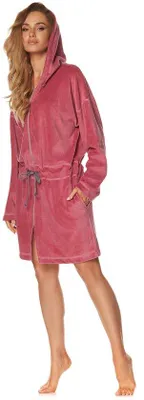 Produktbild von Unyqoos® Damen-Bademantel mit Reißverschluss und Kapuze – weicher, warmer Hausmantel, ultraleicht, antimikrobiell, 2 Taschen, verstellbarer Gürtel,