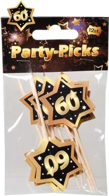 Produktbild von 6 Party-Picks Kuchendeko Geburtstag 60 schwarz-gold