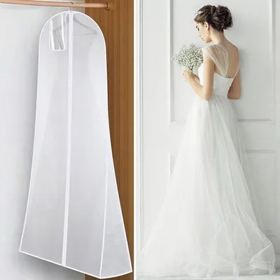 Immagine prodotto di Borsa protettiva per abiti da sposa (completamente bianca, 183 cm x 58 cm) per abiti da sposa, abiti da sera, completi, cappotti; sacchetto protettivo; borsa protettiva in tessuto impermeabile e traspirante per abiti da sposa
