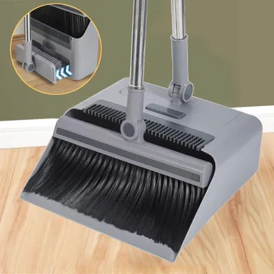 Image de Ensemble de pelle et balai - Balai 3-en-1 pliable - Long manche - Soies en plastique - Pour intérieur et extérieur