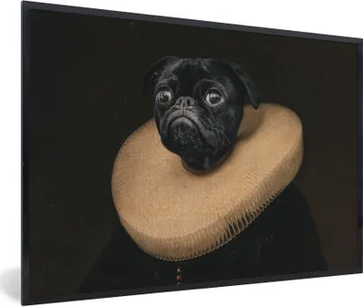 Produktbild von MuchoWow® Gerahmtes Poster Gemälde - Mops - Alte Meister 90x60 cm - Poster mit Schwarzem Bilderrahmen Wandposter Rahmen Foto Bilder - Fotorahmen - Foto-Plakat