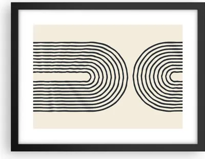 Produktbild von Gerahmtes Poster - Schwarzer Rahmen - Linien Oval Minimalismus - 40x30 cm - Wand Bild - Wanddeko - Wandbilder - Kunstposter - Wandposter - Bilderrahmen - Bilder - Kunstdruck - P2BAA40x30-4548
