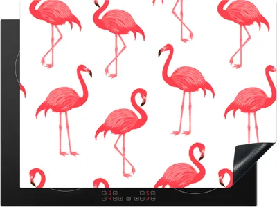 Produktbild von KitchenYeah© Herdabdeckplatte Muster - Flamingo - Vogel , 71x52cm, Küche Deko, Glaskeramikkochfeld Herdabdeckung, Abdeckplatte fùr Kochfeld