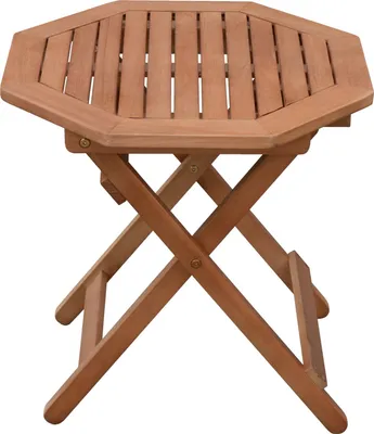 A wooden octagonal folding table on a white background.