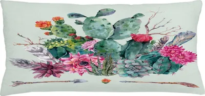 Produktbild von ABAKUHAUS Kaktus Kissenbezug, Frühlingsgarten mit Bouquet von Dornigen Pflanzen Tropische Blüten Illustration, 90 x 40 cm, Mehrfarbig