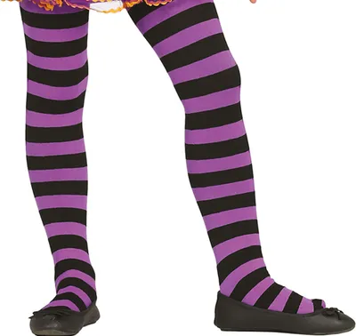 Immagine prodotto di Calzamaglia da strega viola a righe nere colorate Costume di Carnevale per bambini Halloween, Taglia: 7 - 12 anni Colore: Viola