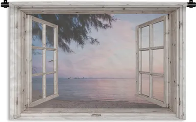 Produktbild von MuchoWow® Wandteppich Wandbehang Aussicht - Strand - Palme 90x60 cm Tapisserie Dekoration Wandtuch - Wandskulpturen - Bildteppich
