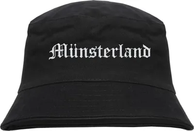 Produktbild von Münsterland Fischerhut - Altdeutsch - bestickt -  Bucket Hat Anglerhut Hut Schwarz S/M