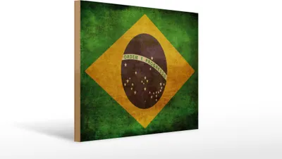 Produktbild von Holzschild Flagge Brasilien, 40 x 30 cm, Holzschilder Fahne Nationalität