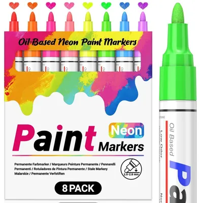 Zdjęcie produktu dla Markery neonowe, 8 kolorów, na bazie oleju, z okrągłą końcówką, przeznaczone do użytku z lampami UV i do projektów DIY