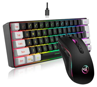 Produktbild von V700BW+A869 Tastatur und Maus Set - Bluetooth Gaming Kit - 61-Tasten RGB-Beleuchtung - ergonomisch - 3200 DPI Maus - schwarz