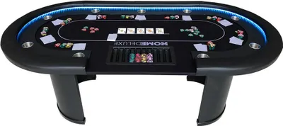 Produktbild von HOME DELUXE - Pokertisch FULL HOUSE - mit LED Beleuchtung und Getränkehalter, für bis zu 9 Personen, Maße: 215 x 106 x 78 cm, inklusive Chiptray I Spieltisch Poker Tisch
